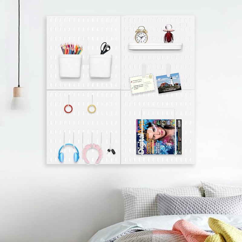 choisonye Pegboard Combination Kit, White Pegboard Wall Organizer with 4 (12"*12") Plastic Panels and 14 Accessories, Ideal for Craft Room, Bathroom, Nursery Storage, and Office - Image 5
